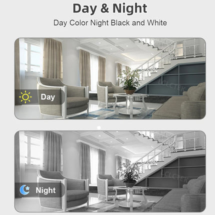 Living room scene with day and night mode labels on a gray background