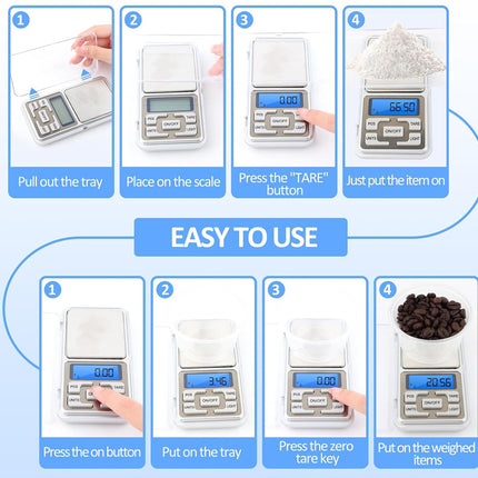 Step-by-step guide on using a digital kitchen scale with clear instructions.