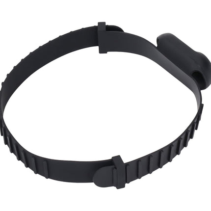 Black plastic ring with a handle on a white background