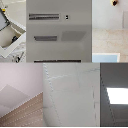 Collage of various ceiling and wall-mounted air conditioning units.