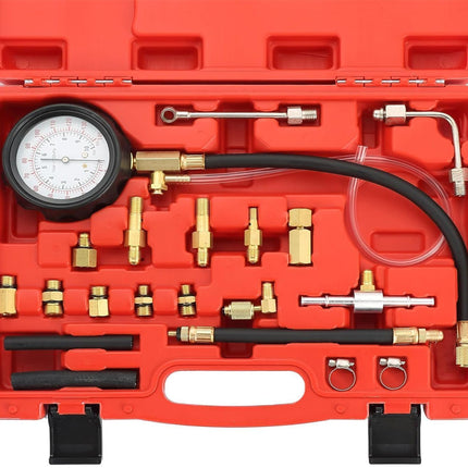 Car diagnostic tool kit with red case on a white background