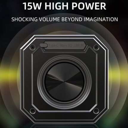 High power speaker driver with '15W High Power' and 'Shocking Volume Beyond Imagination' text on a dark background.