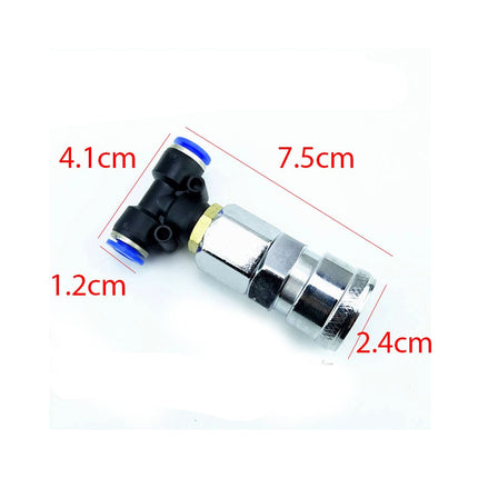 A small metal and plastic plumbing fitting shown on a white background with red dimension labels indicating 4.1 cm, 7.