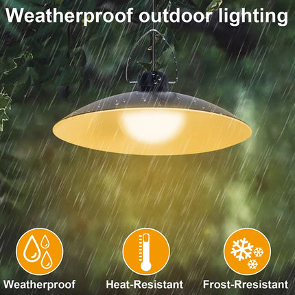 Weatherproof outdoor lighting fixture with rain simulation and features highlighted.