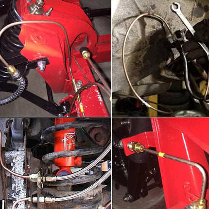 Collage of images showing a red mechanical component with hoses and connectors.