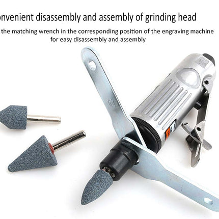 Grinding head with clamping wrench and attachments on a white background