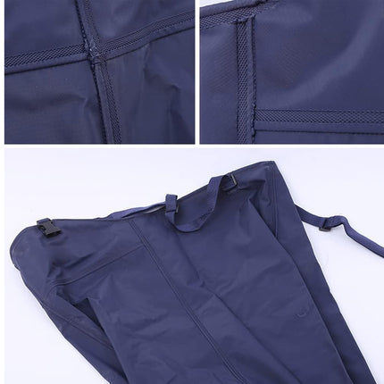 Navy blue jacket with zippers and straps on a white background