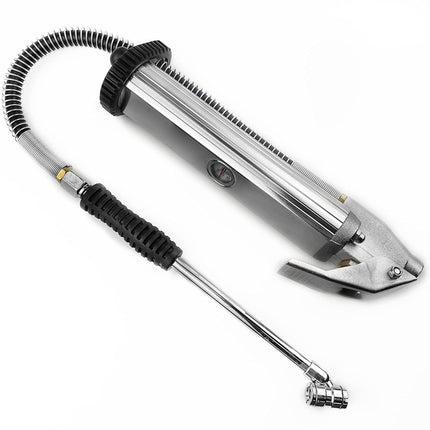 Metallic hose with nozzle on a white background