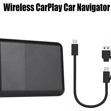 Wireless CarPlay car navigator with USB cable on a white background