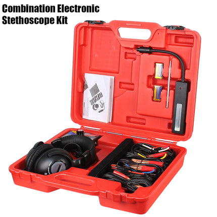 Red combination electronic stethoscope kit with components inside on a white background