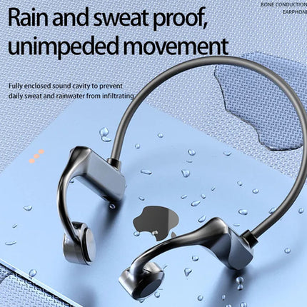 Bionic ear headphones with rain and sweat proof feature on a blue background