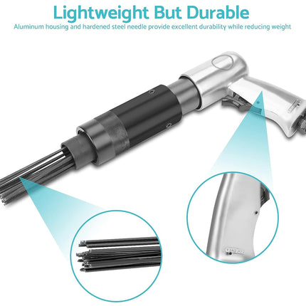 Pneumatic tool with highlighted features on a white background