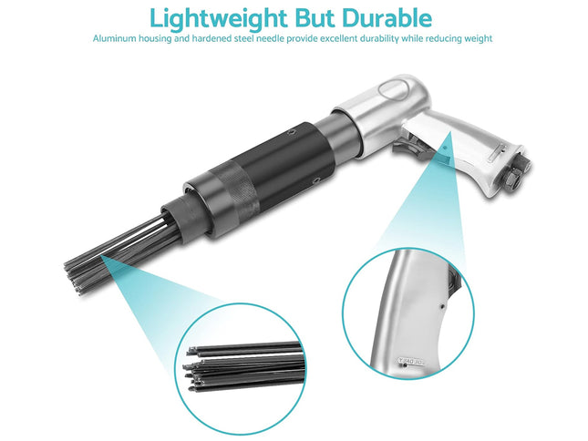 Pneumatic tool with highlighted features on a white background