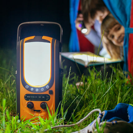 Emergency Weather Radio - Solar & Hand-Crank Power Source | 6000mAh Power Bank IP66 Waterproof LED Camping Lantern FM/NOAA SOS Alarm Orange