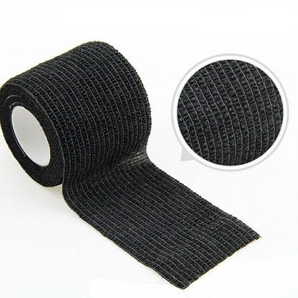 Black mesh tape roll with close-up inset on a white background