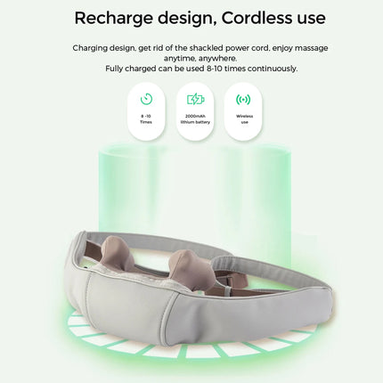 Massage belt with charging design and cordless use features on a white background