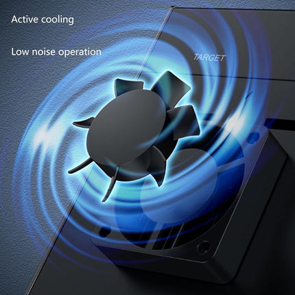 Computer fan with cooling and noise operation features on a dark background