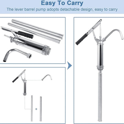 Lever barrel pump with detachable parts on a white background