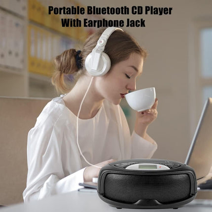 Portable CD Player with Bluetooth - FM Radio & Karaoke Machine | HiFi Stereo Speakers USB/AUX MP3 Playback Remote Control Black Home Audio