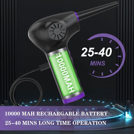 Black handheld device with a green battery pack labeled '10000 MAH' on a dark background.