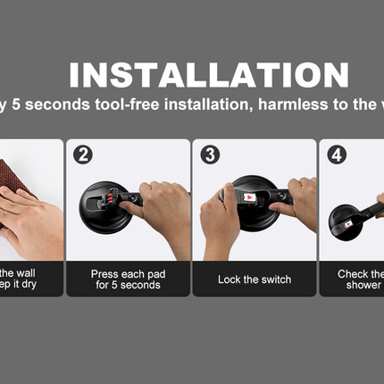 Step-by-step installation guide for a shower handle with text on a gray background