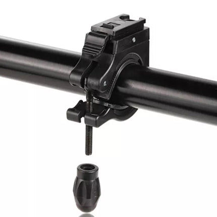 Black metal rod with clamp on a white background