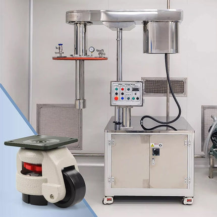 Industrial machine with control panel and wheels on a white background