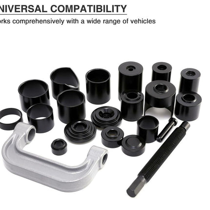 Set of automotive suspension components with text about universal compatibility.
