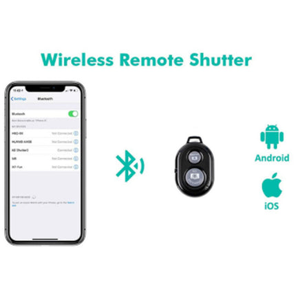 Wireless remote shutter system with smartphone app and remote control on a white background