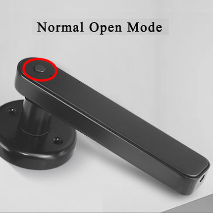 Black door handle labeled 'Normal Open Mode' on a gray background