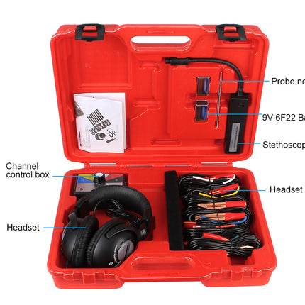 Red toolbox with medical equipment labeled on a white background