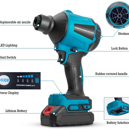 Cordless Electric Air Duster Vacuum Blower Inflator 3 in 1 | 50000RPM Portable Dust Cleaner with Battery Charger LED Light 6 Nozzles