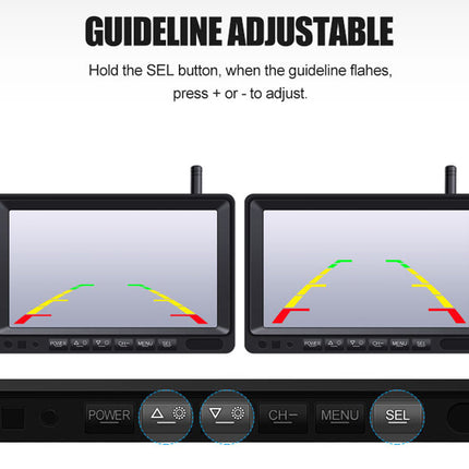 Two car monitors with a guideline adjustable feature on a white background