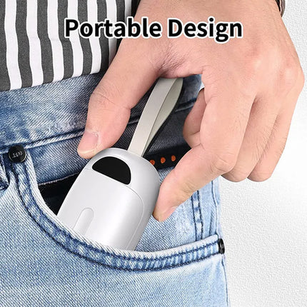 Hand inserting a small electronic device into a pocket with 'Portable Design' text above.