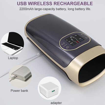 USB wireless rechargeable device with battery capacity and connectivity options on a light gray background