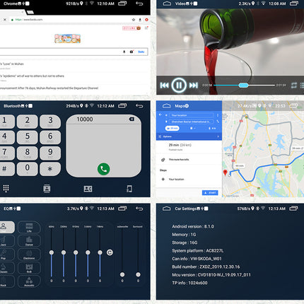 Collage of smartphone screenshots showing various apps and interfaces.