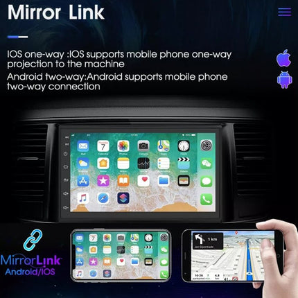 Car screen with smartphone projections displaying Mirror Link functionality.
