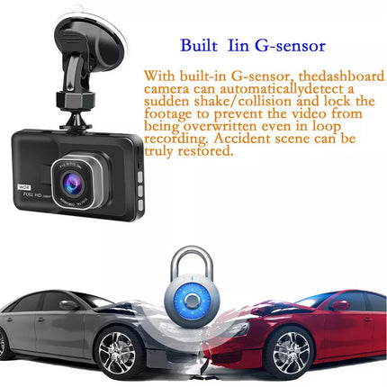 Car dashboard camera with G-sensor feature on a white background
