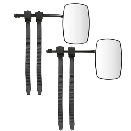Two black motorcycle side mirrors with rectangular reflective glass and ribbed mounting arms, shown on a plain white background.
