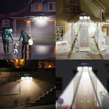 Collage of outdoor lights in various settings, including a house exterior and a staircase.