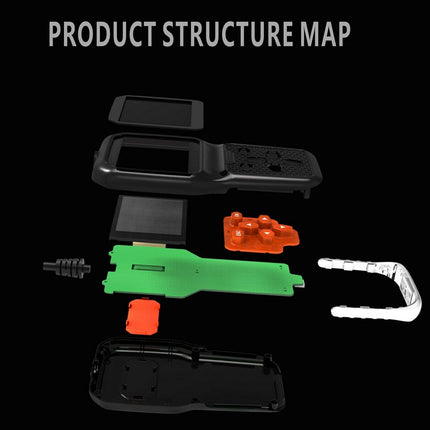 Product structure map with various components on a black background