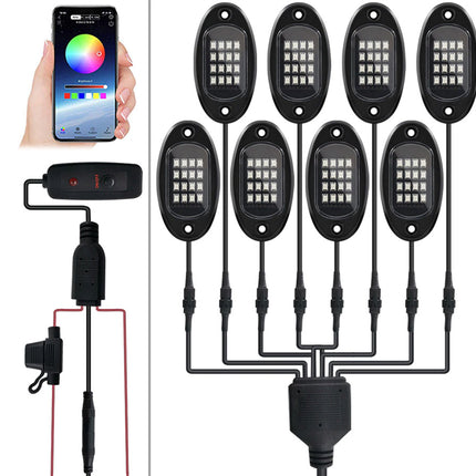 Set of LED lights with smartphone control on a white background