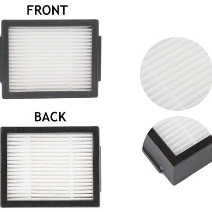 Air filter shown from front and back views with close-up details on a white background.