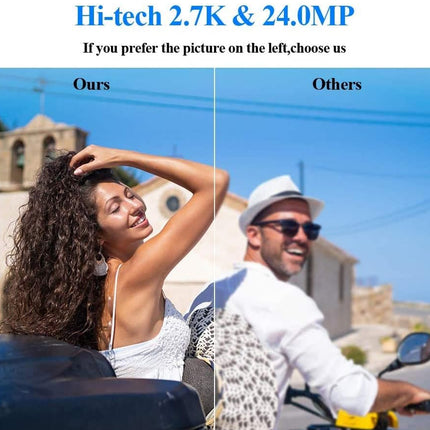 Comparison of two photos with text indicating 'Hi-tech 2.7K & 24.0MP' and 'Ours' vs 'Others'.