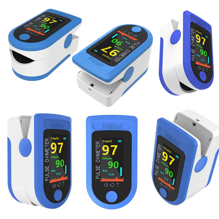 Multiple pulse oximeters displayed on a white background