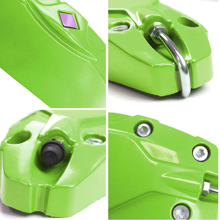 Green mechanical device with various components on a white background