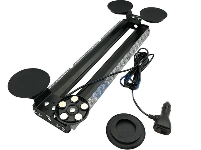 Black electronic device with fans, cable, and car adapter on a white background