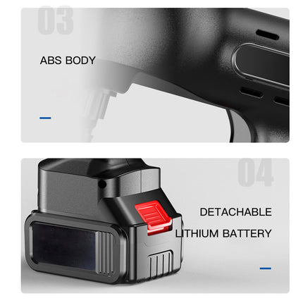 Close-up of a tool with an ABS body and detachable lithium battery on a white background.