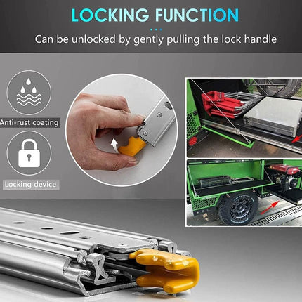 Locking mechanism with anti-rust coating and unlocking instructions on a gray background