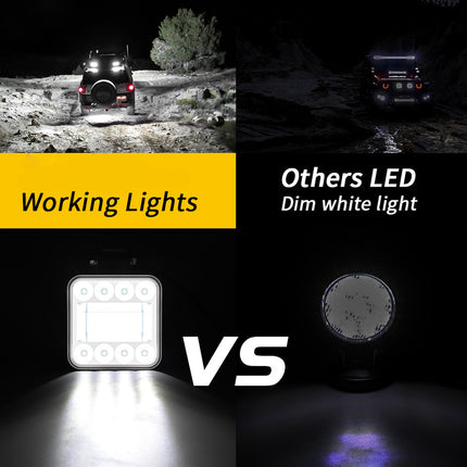 Comparison of working lights versus others LED on a dark background